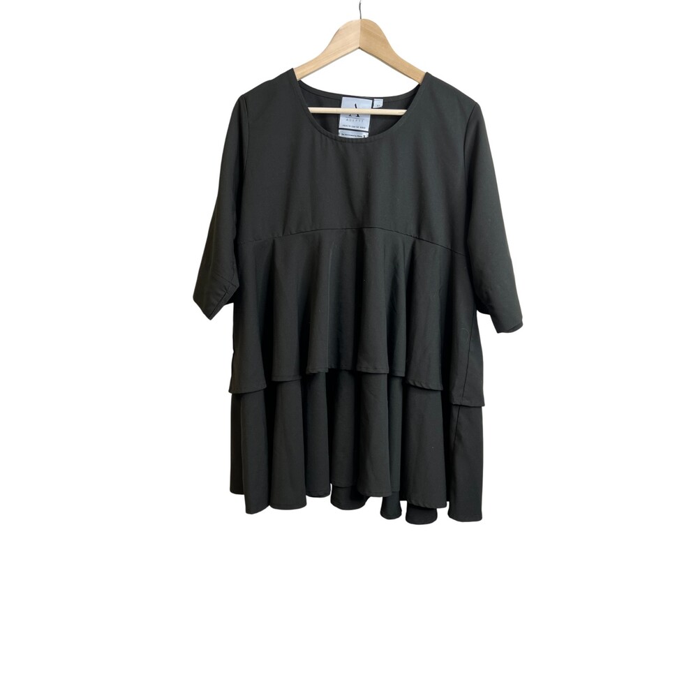 Adeptt Black Tiered Dress Size XL Lagenlook Oversized Whimsgoth Goth Flowy - Picture 2 of 4